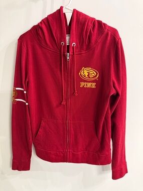PINK Victoria's Secret Red Zip-Up Hoodie with Yellow Logo